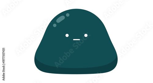 Cute, cartoon blob character, dark teal, smiling face, vector illustration, emoticon