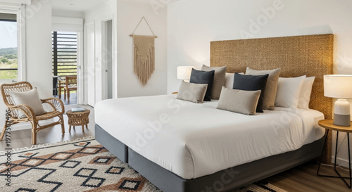 Serene Bedroom Retreat: A tranquil bedroom featuring a meticulously adorned king-size bed, coupled with an intimate seating arrangement, provides a sanctuary of relaxation and respite. 