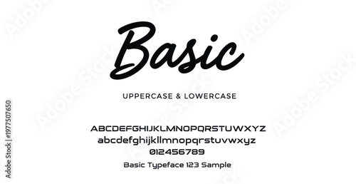 A sample image of the Basic typeface in uppercase and lowercase letters on a white background