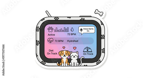 Cute cartoon pets on smartwatch screen with fitness tracker