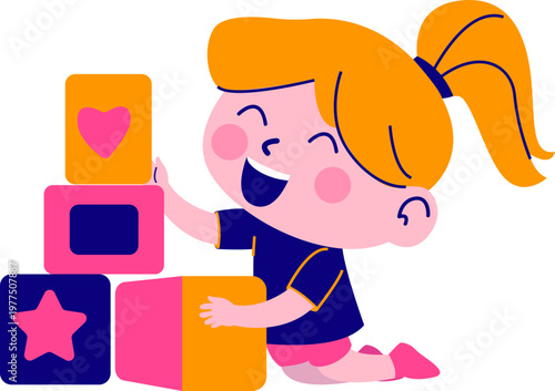 playful kids illusrtration on playground. building a playhouse