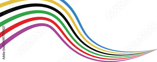 abstract wavy stripes with the colors of Paris Olympics games 2025 . vector illustration