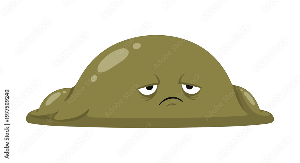 Fototapeta premium Cartoon slime, green blob, angry face, vector emoticon, funny character