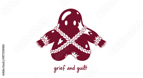 Emotional, psychology, grief, guilt, maroon, vector icon, illustration, symbolic, rope bound