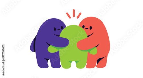 Colorful hug, friendship icons, vector illustrations, emotive characters, social connection graphics