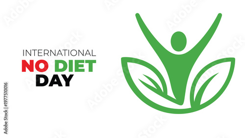 International no diet day illustration with green human leaf logo symbolizing health balance body positivity wellness lifestyle minimal flat vector design