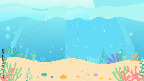 Underwater scene with sandy beach and gentle waves