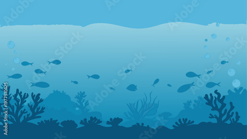 School of fish swimming near coral reefs in a vibrant underwater scene