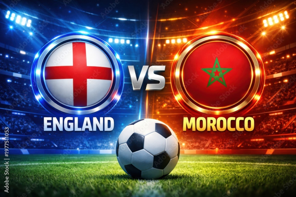 Naklejka premium England vs Morocco soccer match stadium graphic with ball