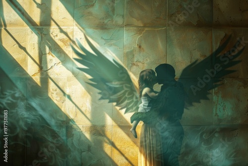 Wallpaper Mural Romantic angel couple embracing with wings Torontodigital.ca