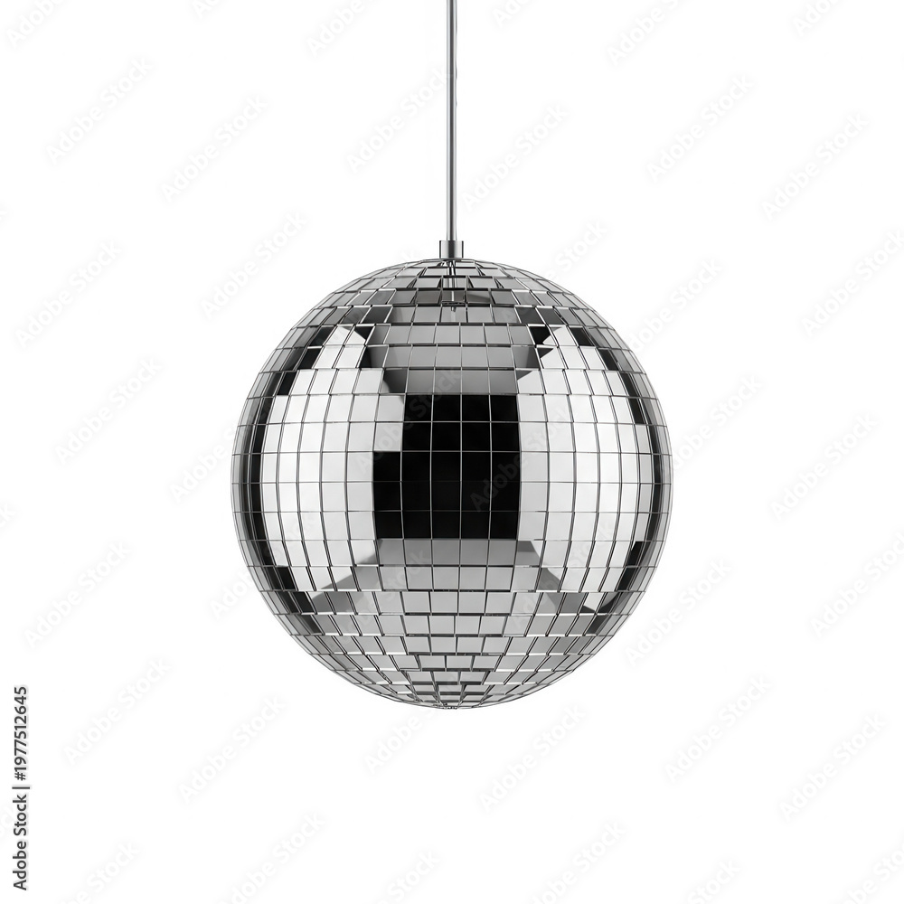 Fototapeta premium A shiny disco ball hanging from a metal rod isolated on transparent background