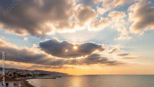 Wallpaper Mural Serene coastal town at sunset with cloudy sky Torontodigital.ca
