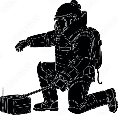 Vintage diving suit illustration a detailed black and white depiction of early deep sea exploration gear