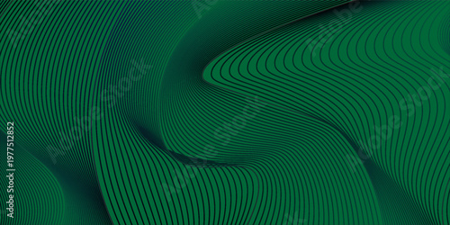 Green Abstract Background with Wavy Flowing Lines and Moire Pattern