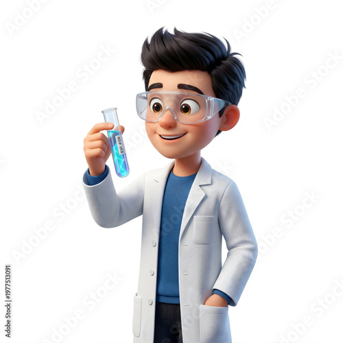 Young Scientist Holding A Test Tube With Blue Liquid