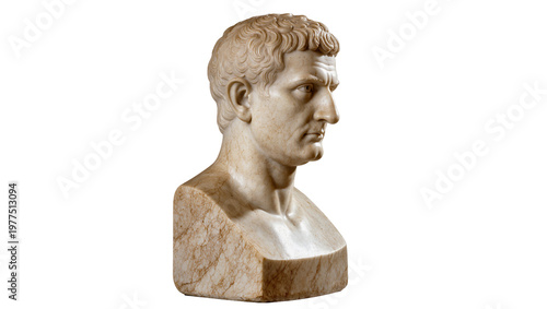 Slika na platnu Marble bust of a Roman emperor with short curly hair, isolated on transparent ba