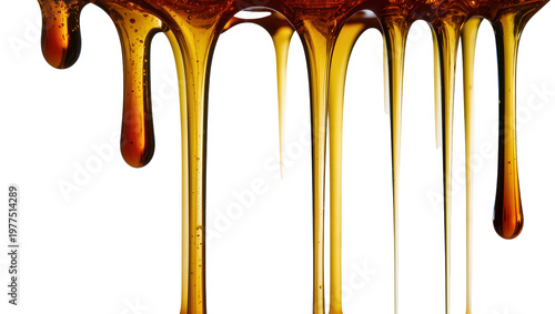 Obraz na plátně Thick golden honey dripping in strands, isolated on transparent background