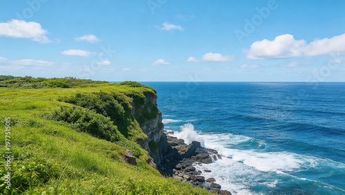 Lush Coastal Cliff Overlooking the Ocean