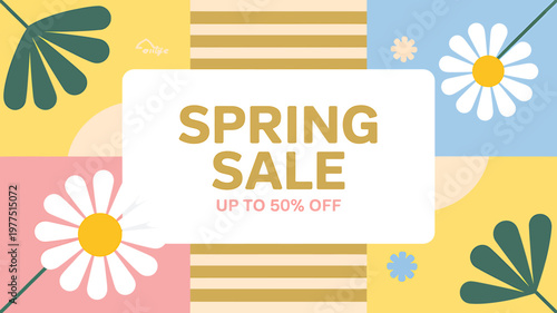Spring sale promotion banner with flowers and discount offer design