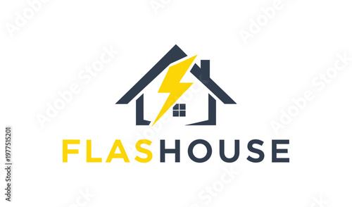 Logo of flashouse with house and lightning bolt on white background