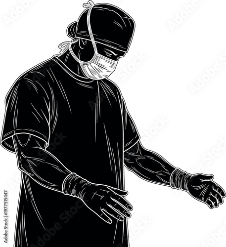 Sketch of a plague doctor a historical medical figure in protective gear