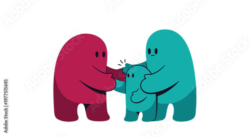 Colorful elephant friends, playful cartoon animals, vector illustration, cute characters, friendship concept