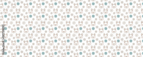 Cute Animal and Flower Line Art Seamless Pattern – Minimal Rabbits, Birds and Bees with Floral Elements