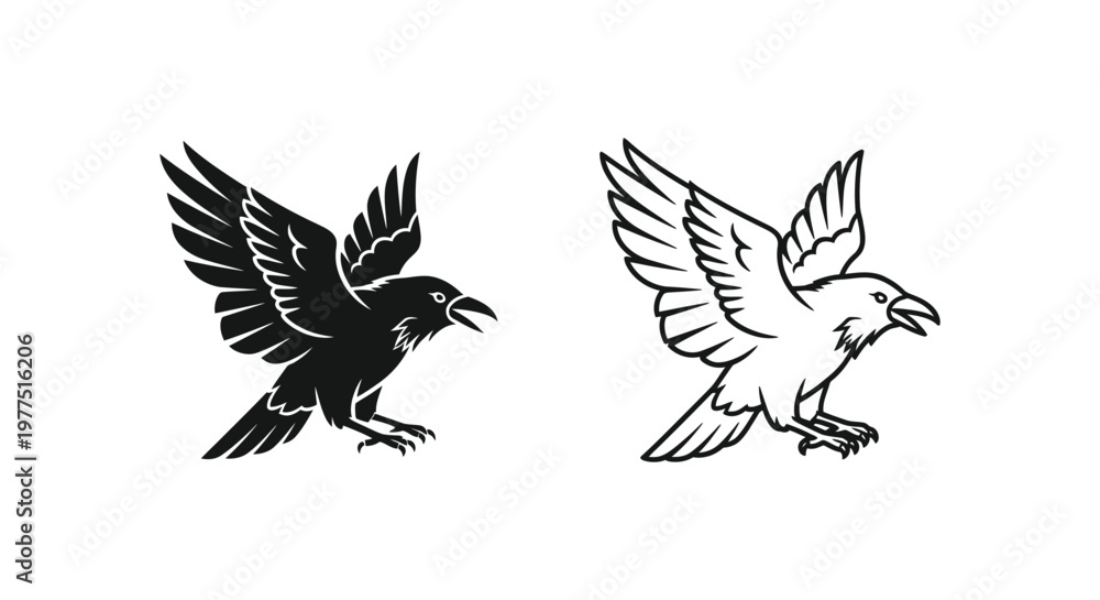 Fototapeta premium Eagle Raven Symbols: Powerful Mythical Bird Emblems Vector
