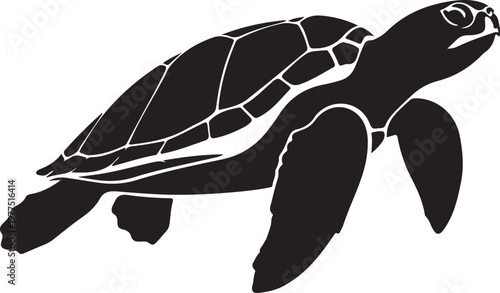 Isolated vector illustration of a cute cartoon tortoise shell animal on a white background featuring abstract black art drawing of a wildlife sea reptile tortoise pet in nature