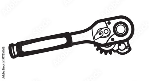 Adjustable wrench, spanner tool, mechanical icon, black and white vector