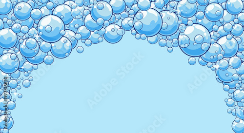 Vector Illustration of Blue Soap Bubbles Forming an Arch Frame Background with Copy Space