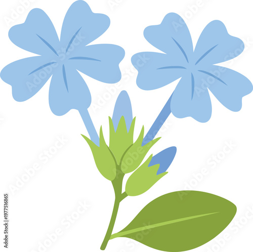 Blue flowers with green stem and leaf green leaf floral cartoon flowers