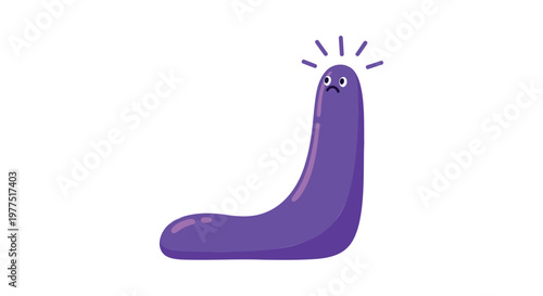 Purple cartoon worm, smiling character, vector illustration, emoticon