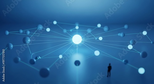 Abstract network of glowing spheres connected by lines isolated on transparent background