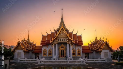 Wallpaper Mural Wat Benchamabophit temple at sunset, Bangkok, Thailand Torontodigital.ca
