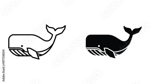 Contrasting depictions of a whale in black and white line art styles