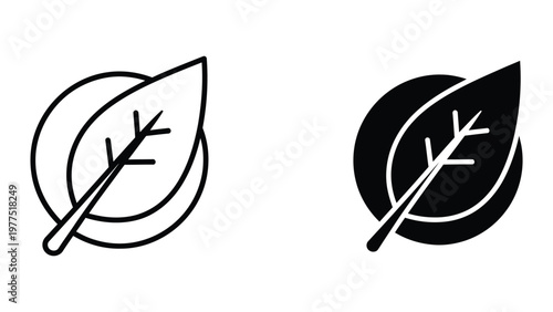Contrasting black and white leaf icons with veins and stems