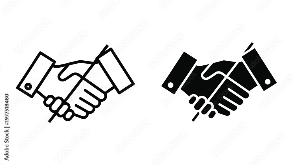 Obraz premium Two contrasting handshake icons representing business agreements and partnerships
