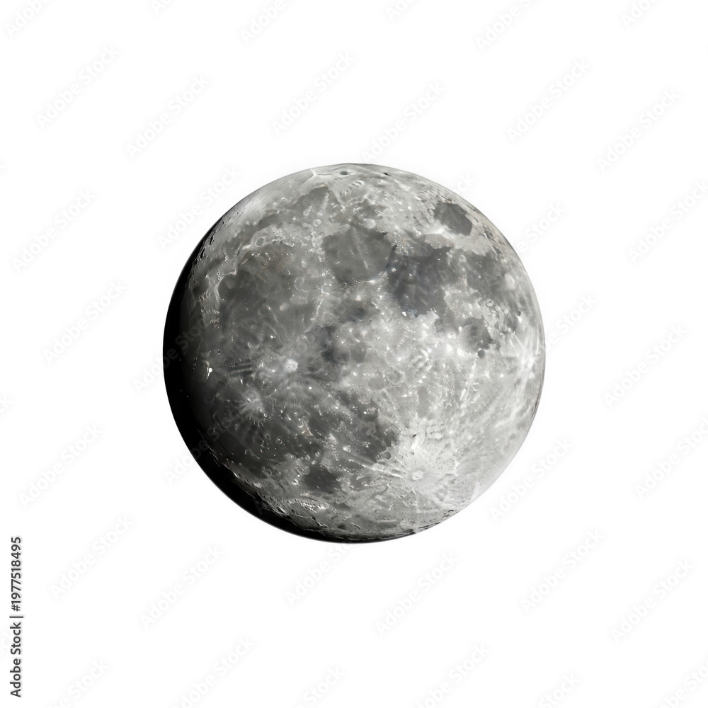 Fototapeta premium A gray moon with craters isolated on transparent background