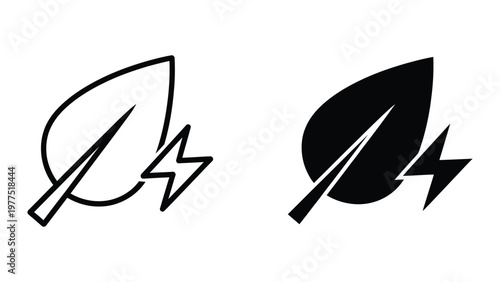 Contrasting leaf icons with and without a lightning bolt symbol inside them