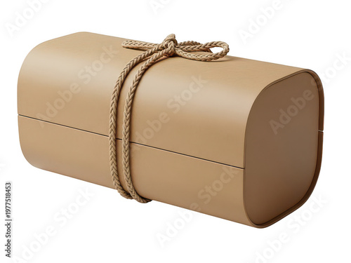 Brown cardboard gift box tied with a simple braided rope string