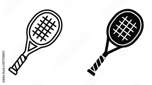 Classic black and white illustration of two tennis rackets facing opposite directions