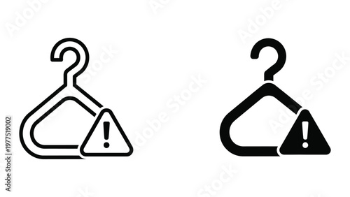 Comparison of a standard and a heavy-duty clothing hanger with warning symbols.