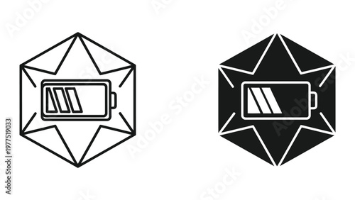 Contrasting battery icons within geometric diamond shapes for visual comparison