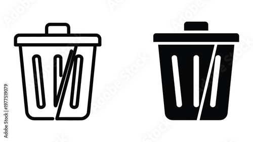 Contrast between a white and black trash bin icons with handles and perforations