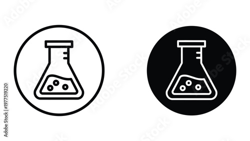 Contrasting flask icons with different background styles shown in circular frames