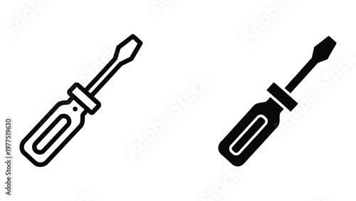 Two different types of screwdrivers shown in contrasting line styles