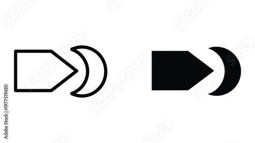Comparison of filled and unfilled directional arrow icons with curved ends