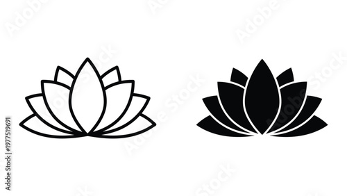 Contrasting depictions of a lotus flower in outline and filled styles