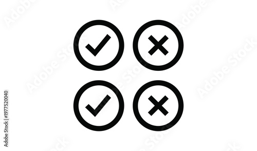 Four icons of checkmarks and crosses in circles on white background